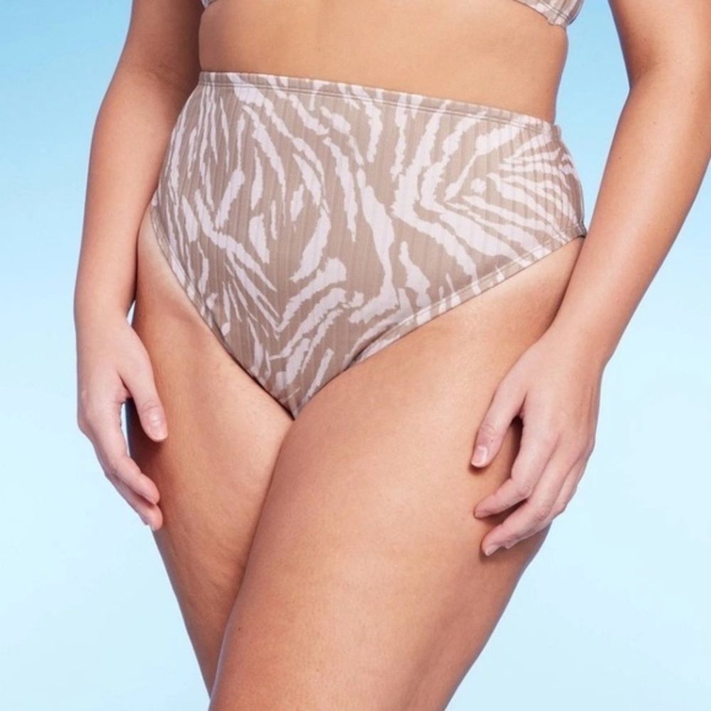 New Wild Fable Tan Animal Print Bikini Bottoms High Waist High Leg Cheeky 2X NWT